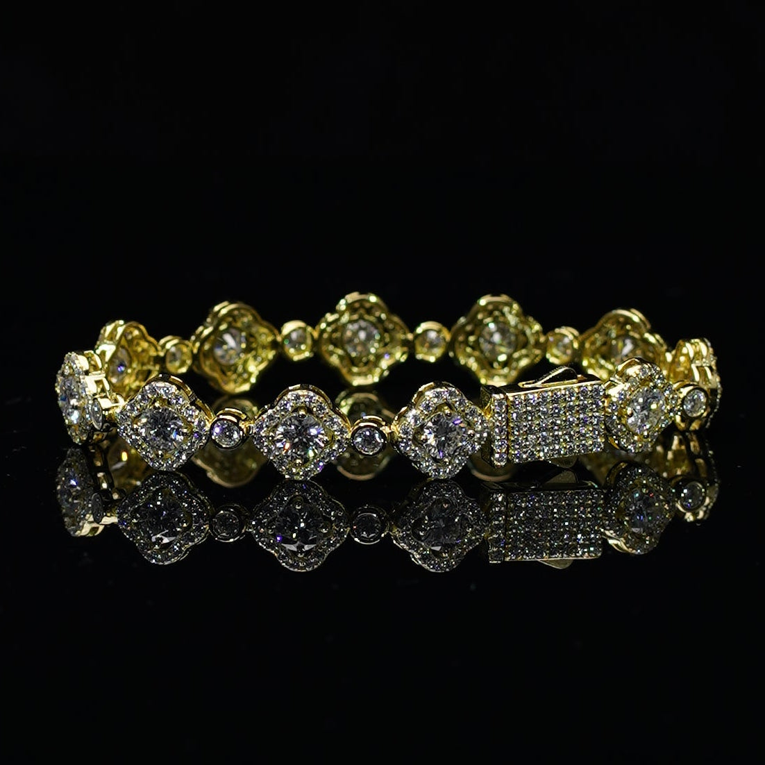 18k guldpläterat moissanit blommigt tennis armband 925