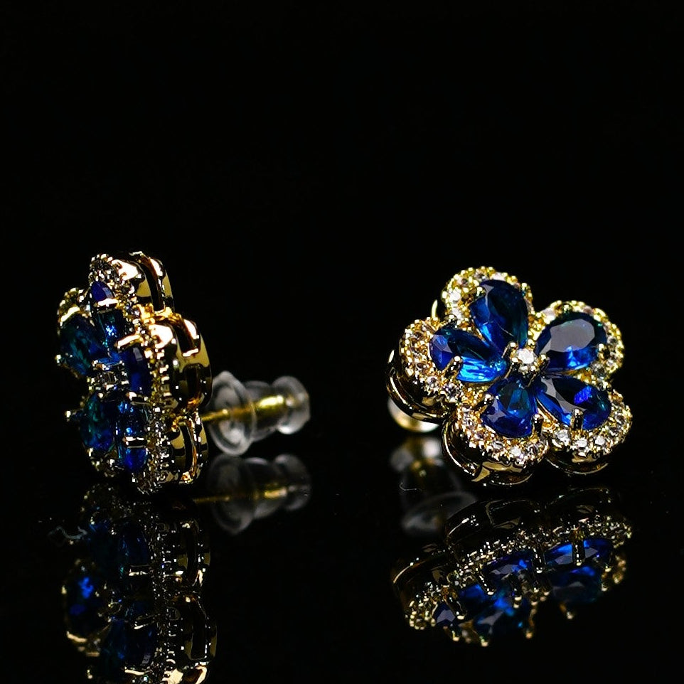 Örhängen – Blå blomma 18k guldpläterat