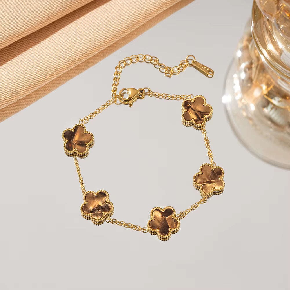 Femklöver armband lyx kaffe 18K guldpläterat