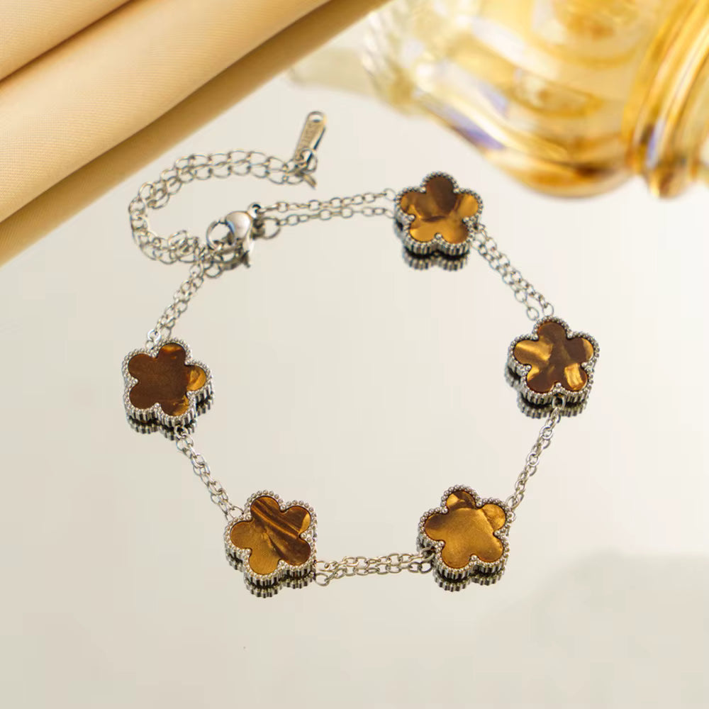 Femklöver armband lyx kaffe silver pläterat