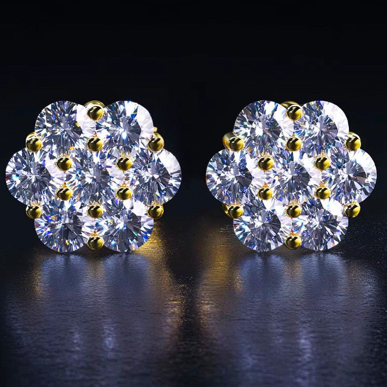Moissanite Cluster Stud Earrings – 18K Guldpläterad 925 Silver