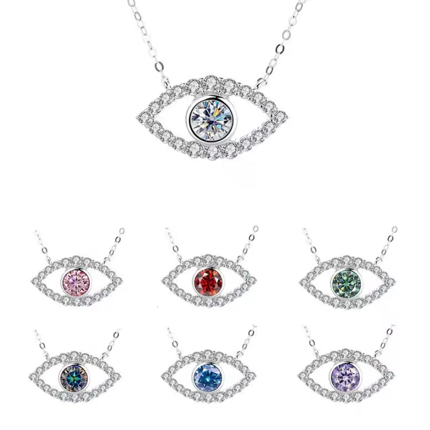 Evil Eye Halsband 925 1ct moissanite 7 olika färger